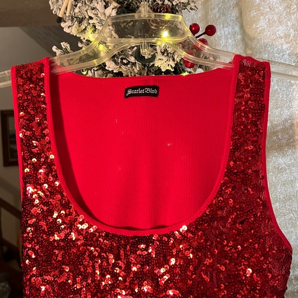NWT -RED SEQUINS FRONT, SZ-L SLEEVELESS CAMISOLE by SCARLET BLVD - Picture 4 of 11